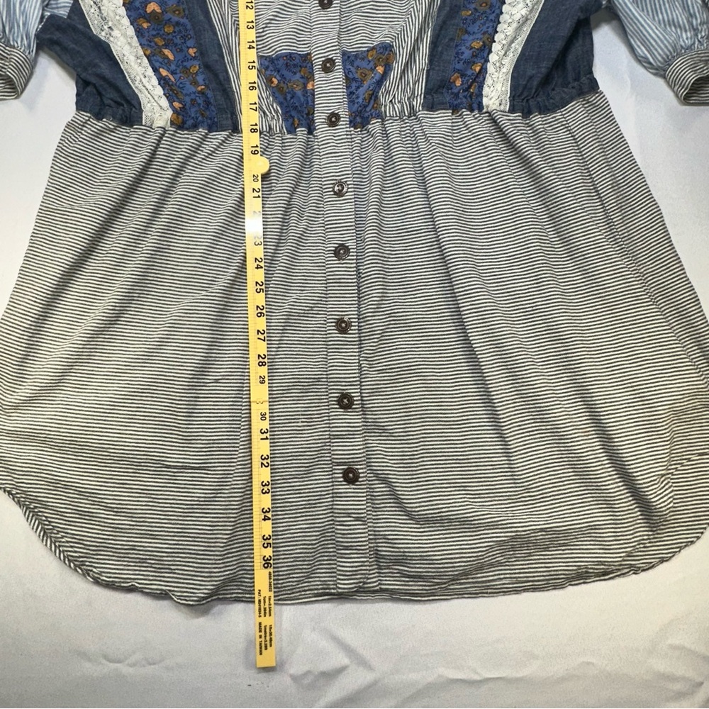Free People New Romantics Mixed Media Boho Tunic Dress Blue Floral Lace Size Lg - Picture 12 of 12